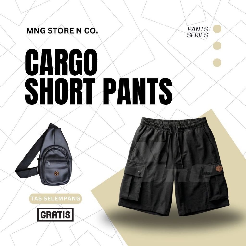 MnG Celana Cargo Pendek Hitam Pria Wanita Nyaman Dan Trendy
