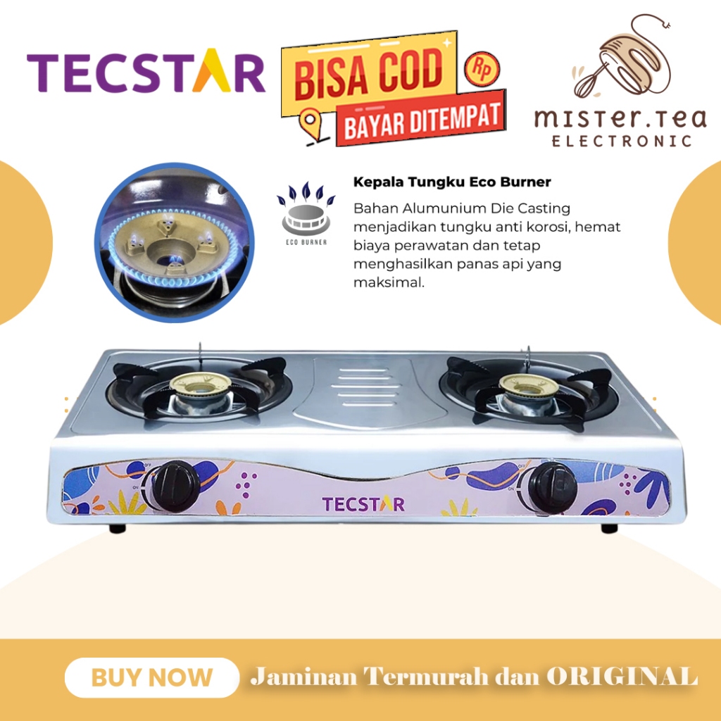 [COD READY] TECSTAR KOMPOR GAS STAINLESS STEEL 2 TUNGKU TGS622SS / TGS 622 SS / TGS-622 SS (GARANSI 