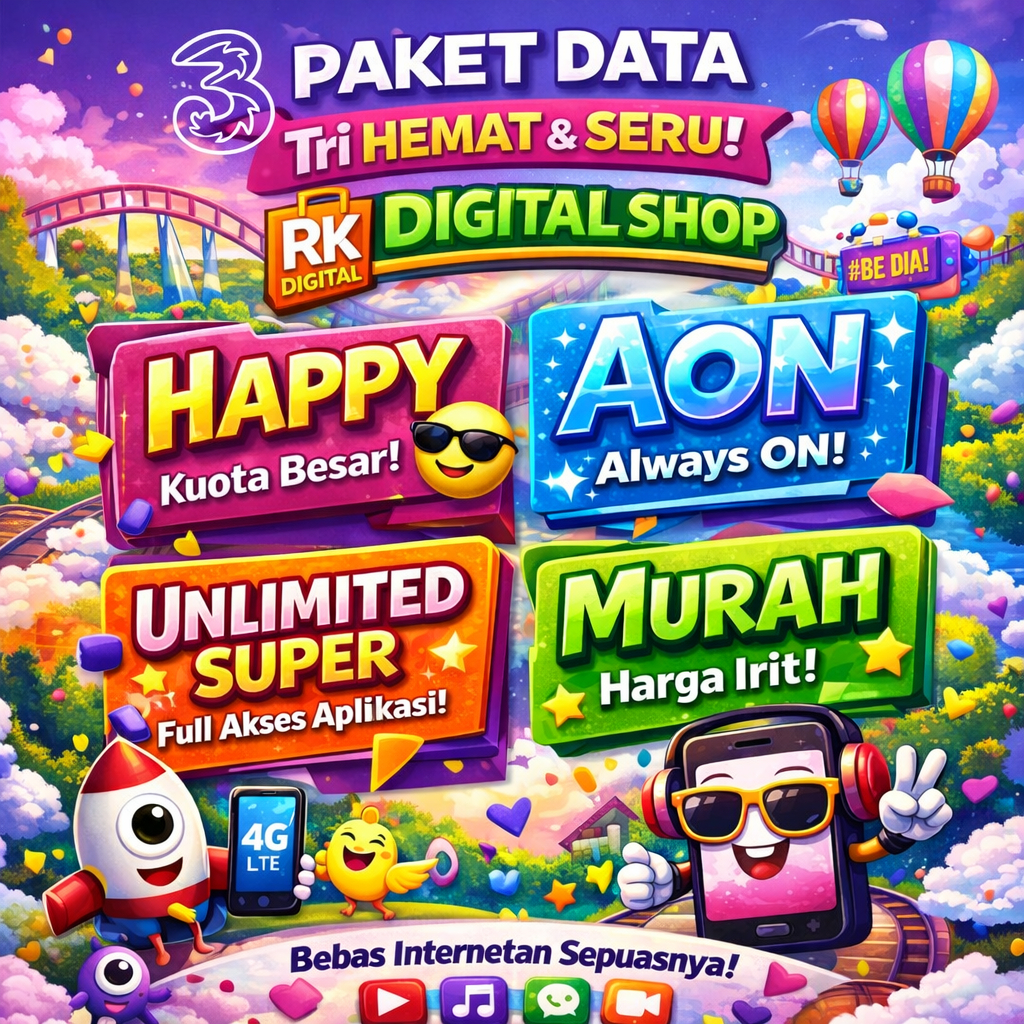 Promo Kuota Data Internet Tri Three Happy Always ON AON Murah