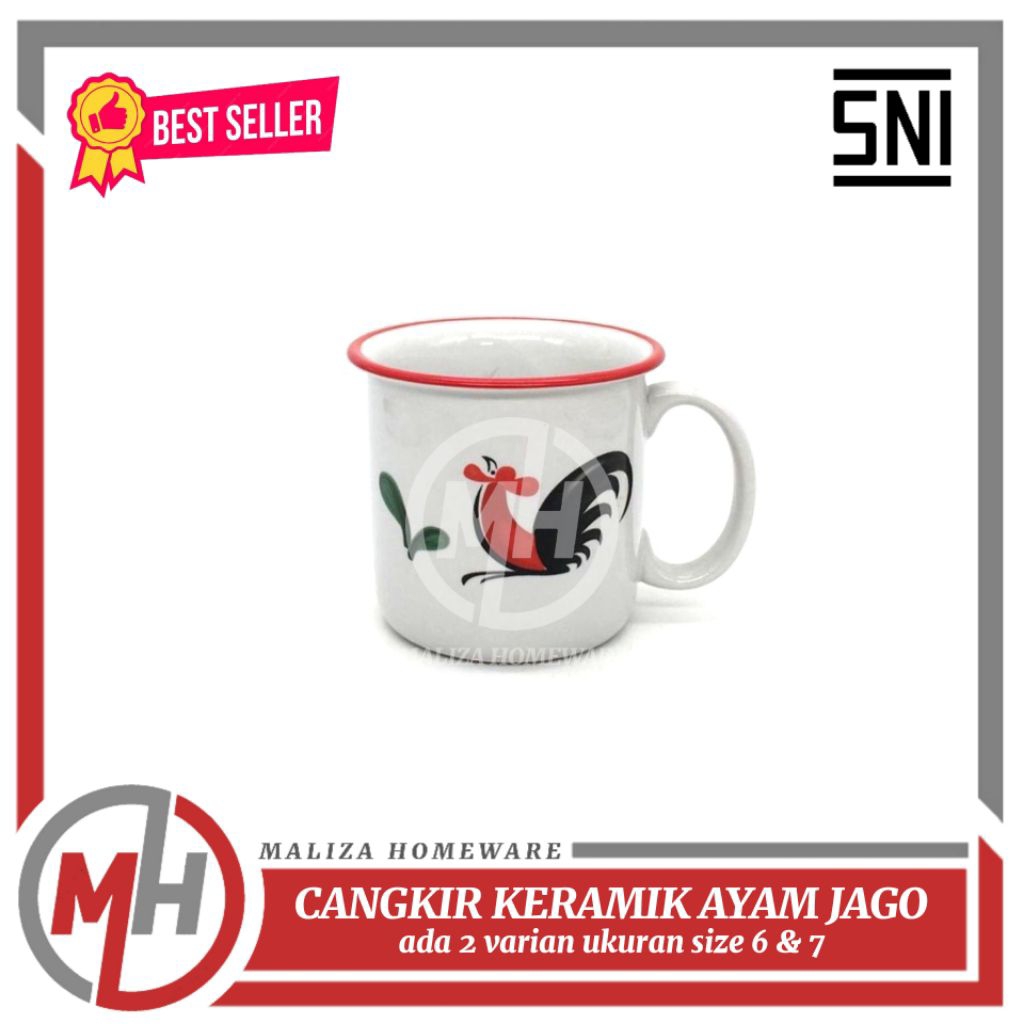 Gelas Keramik Motif Ayam Jago | Cangkir Kukuruyuk Kopin