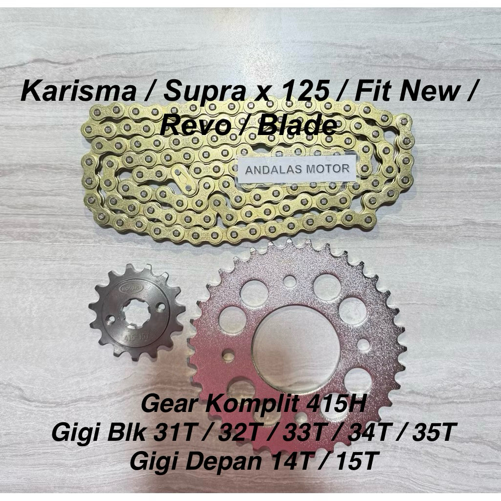 Gear gir Set paket 415 + Rantai Gold Karisma / Supra x 125 / Fit New / Revo / Blade 31 32 33 34 35 T
