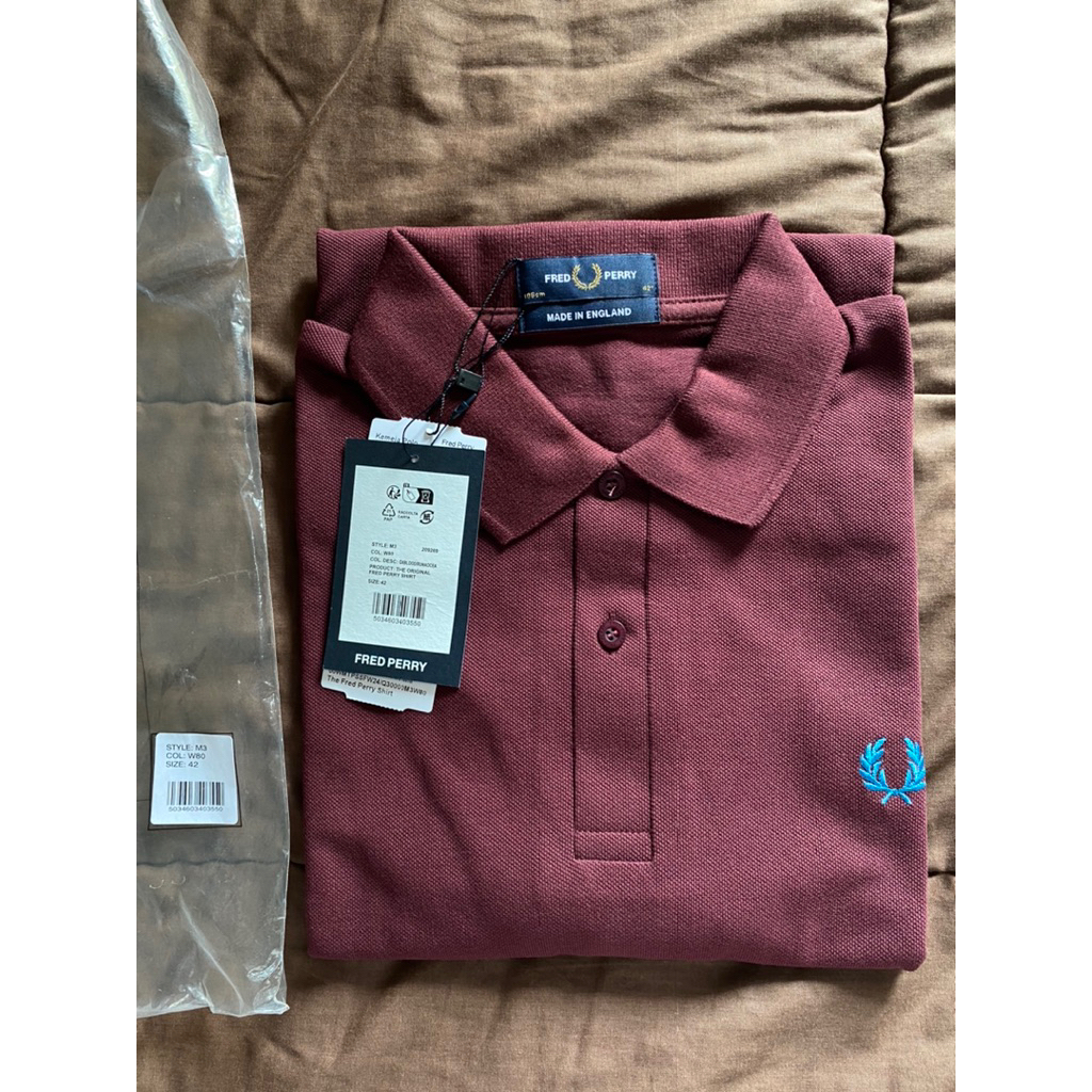 bnwt fred perry made in england maroon