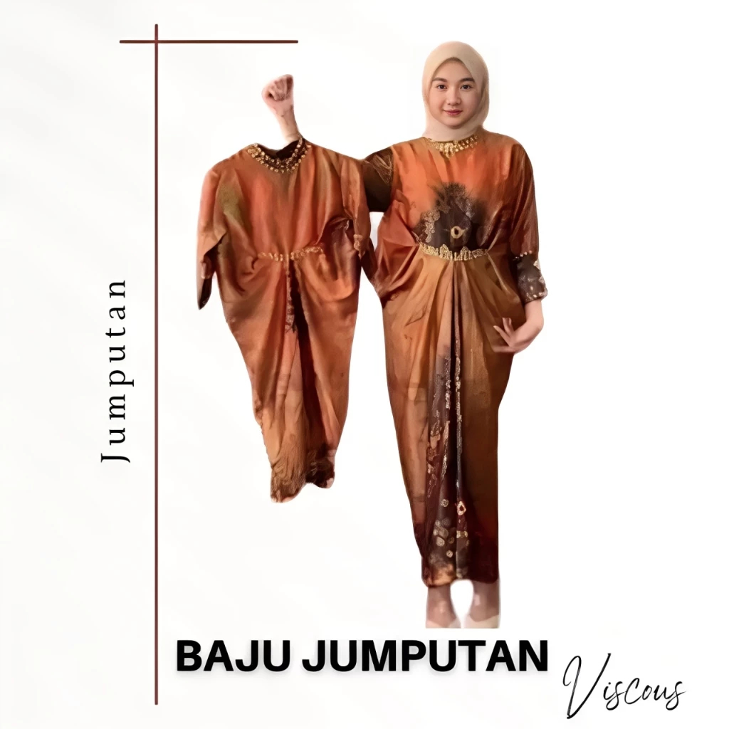 [ REALL PICT ]Baju Couple Jumputan Viscose | Gamis Sarimbit Keluarga Lebaran | Varian Orange