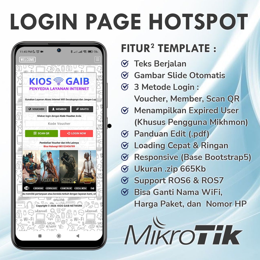 Tema Terang Light - Template Login Page Hotspot MikroTik Premium