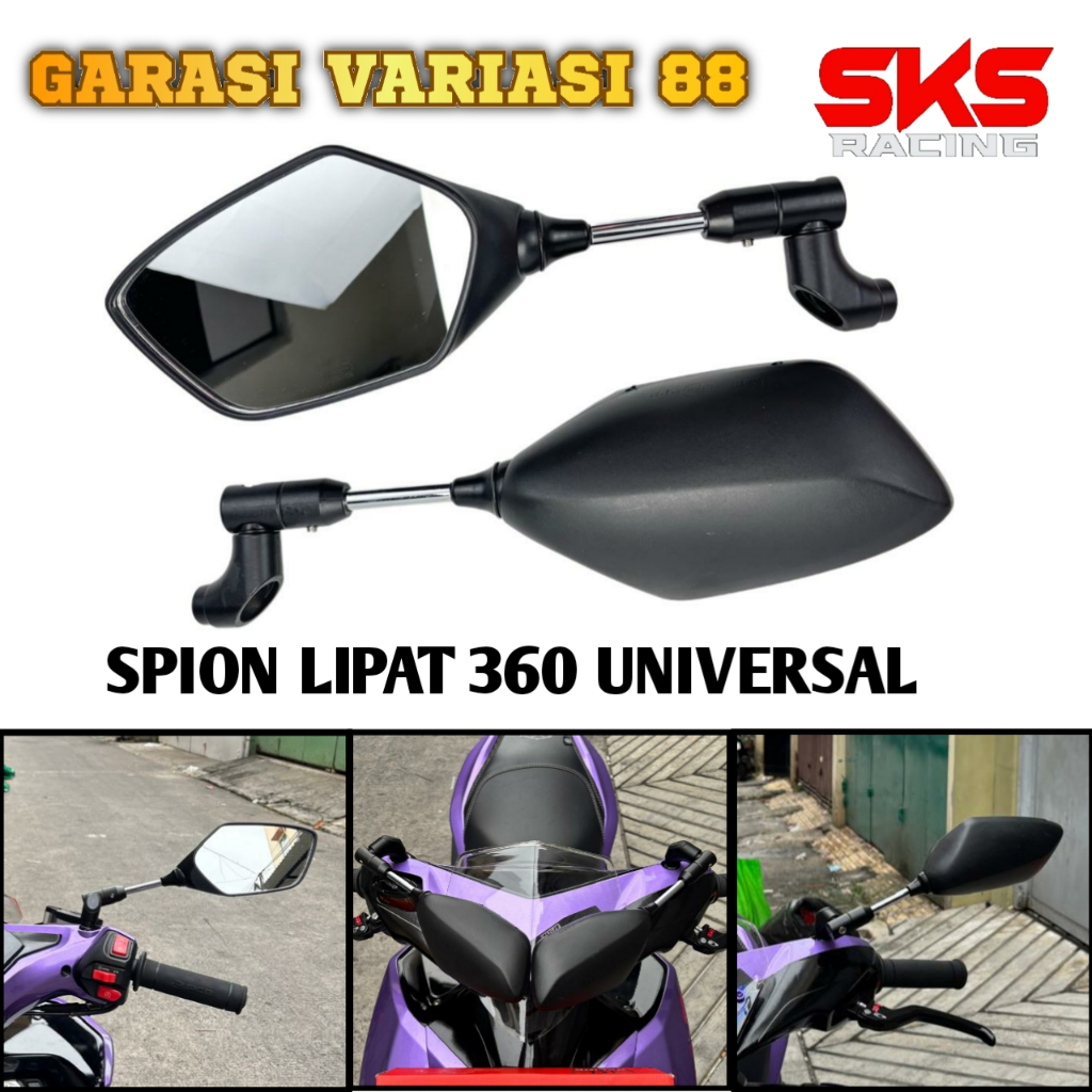 SKS RACING Spion PCX Lipat 360 Derajat V7 Vietnam Style Hitam Chrome Spion Motor Vario PCX Nmax Aero