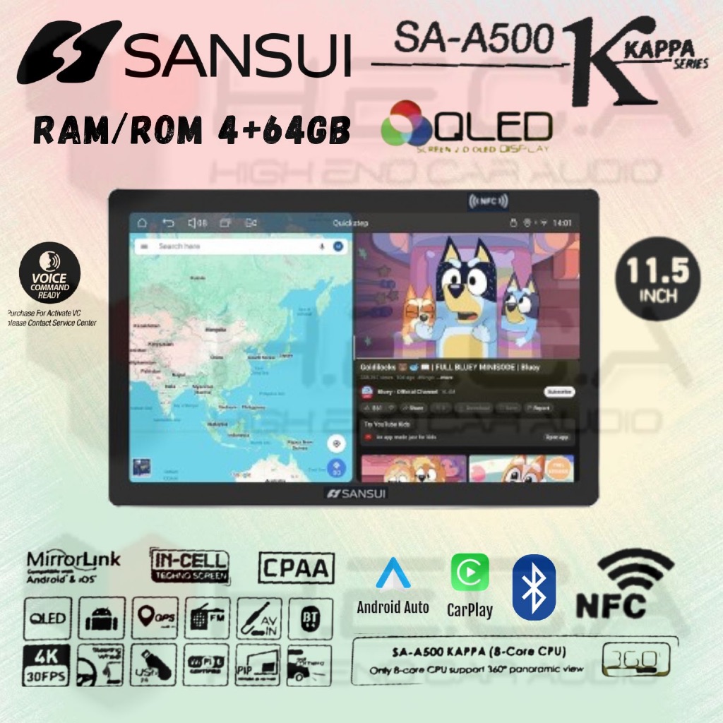 Sansui KAPPA 4/64 GB Android 11.5"  inch NFC 4K Head Unit SA-A500 Tape Mobil TV