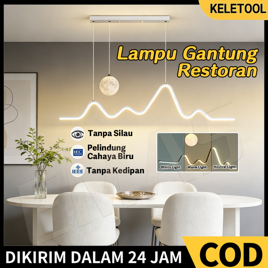 [120cm & Garansi] Lampu Gantung Restoran Moon Art Restoran Lampu Gantung Meja Makan Panjang Minimali