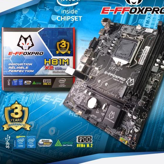 MOTHERBOARD EFFOXPRO H81M X2 ( LGA1150 / H81 / DDR3 / M2 NVME ) micro atx ddr3 m2 nvme LGA 1150