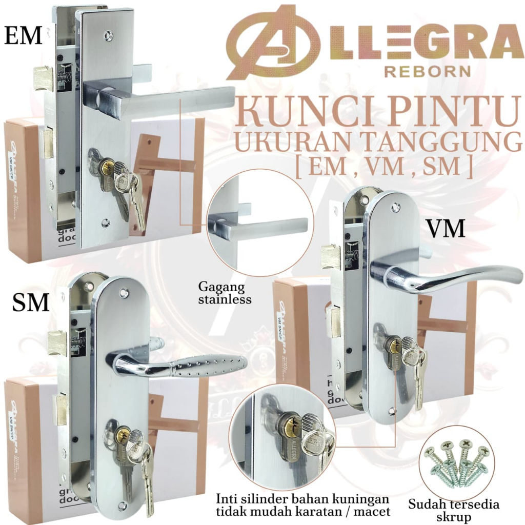 Kunci Pintu Tanggung ukuran 20cm ALLEGRA/Handle Pintu 1 Set