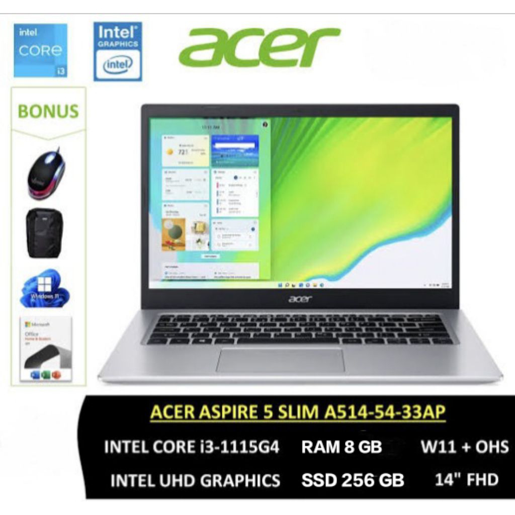Acer Aspire 5 Slim A514-54-32XQ SILVER Intel Core i3-1115G4 RAM 8GB SSD 225GB Intel UHD Graphics 14 