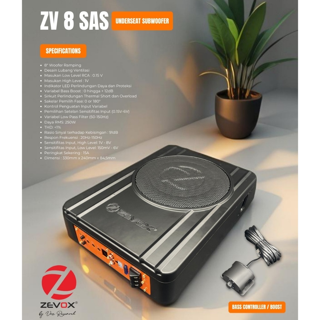 Subwoofer Underseat Sub Kolong Zevox by Vox Research Zevox ZV 8 SAS Original Resmi