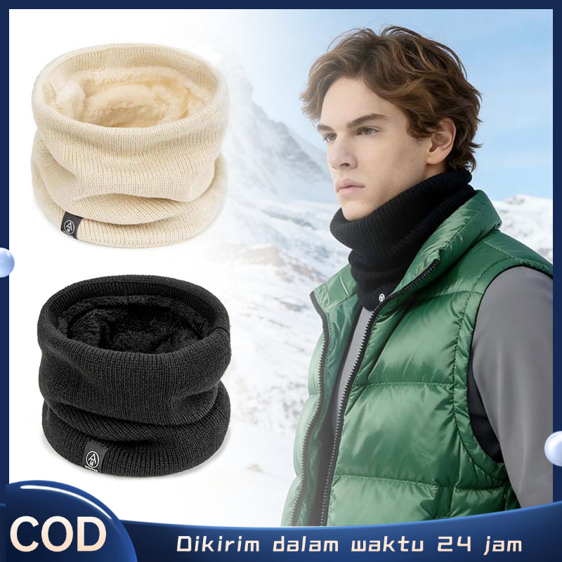 Syal Rajut 2 Lapis Unisex Bahan Fleece Tebal Penghangat Leher Syal Motor Korea Musim Dingin Pelindun
