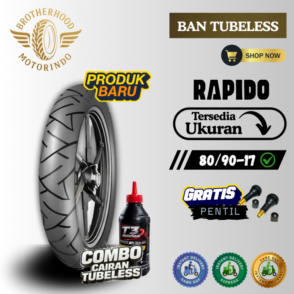 BAN ASPIRA RAPIDO TUBBLES ( 80/90-17 ) BAN RING 17 / BAN MOTOR MATIC RING 17 / BAN TUBBLES RING 1 / 