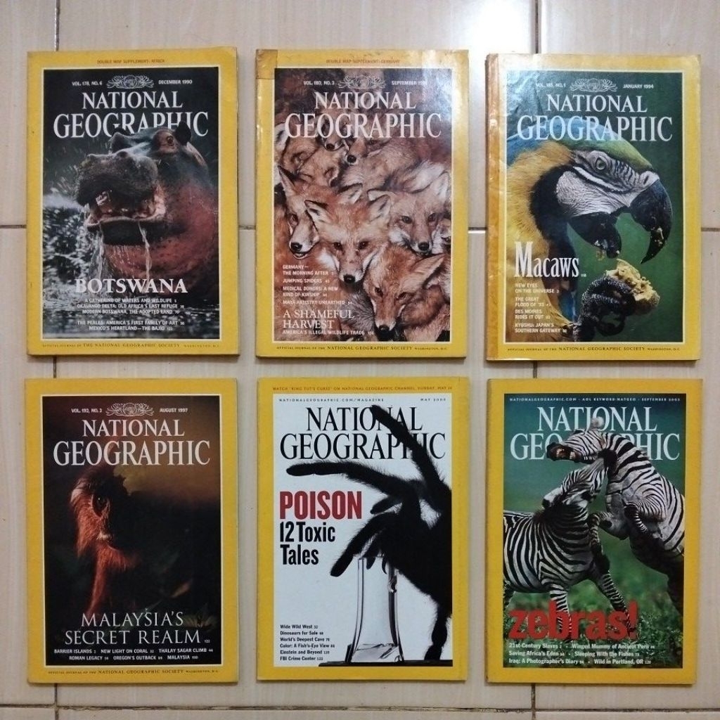 6 MAJALAH NATIONAL GEOGRAPHIC - TAHUN 1990, 1991, 1994, 1997, 2003, 2005 - Majalah Bekas Murah Origi