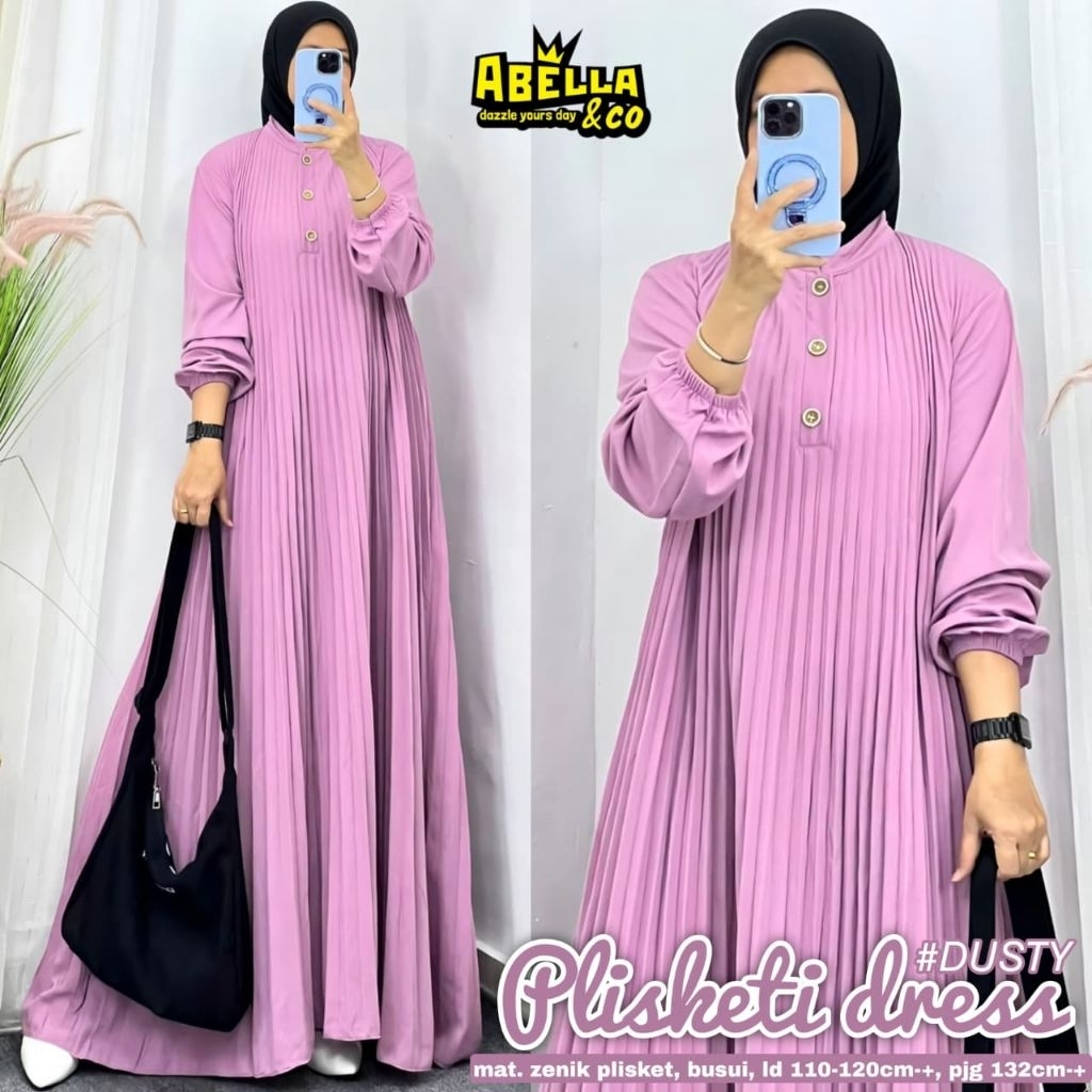 PLISKET DRESS ORIGINAL BY ABELLA & CO bahan zenik plisket busui