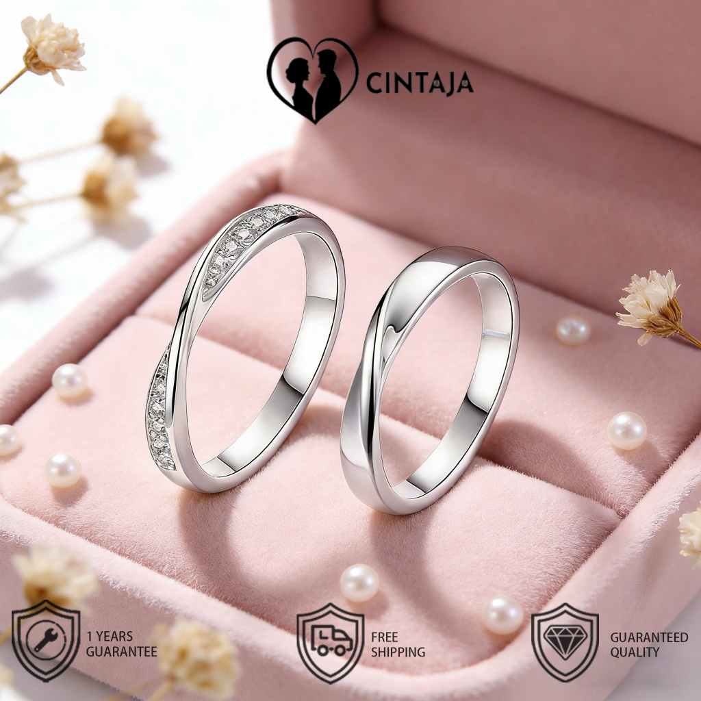 Cincin tunangan ikat pasangan Titanium Premium untuk Wanita kotak box buat kado-Cintaja 330