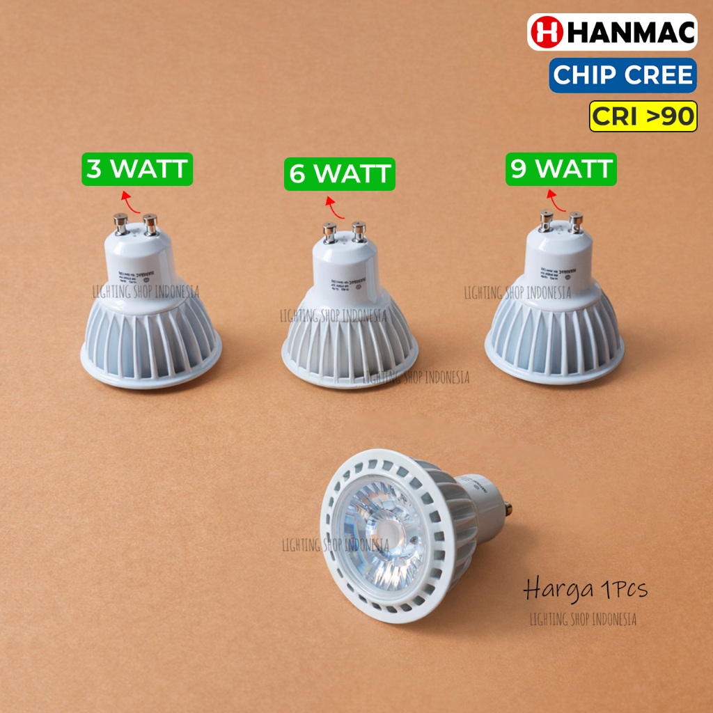 Lampu led gu10 3w 6w 9w cree sorot spot light 24 derajat 2700K 3000K spotlight Hanmac bohlam 220v ha