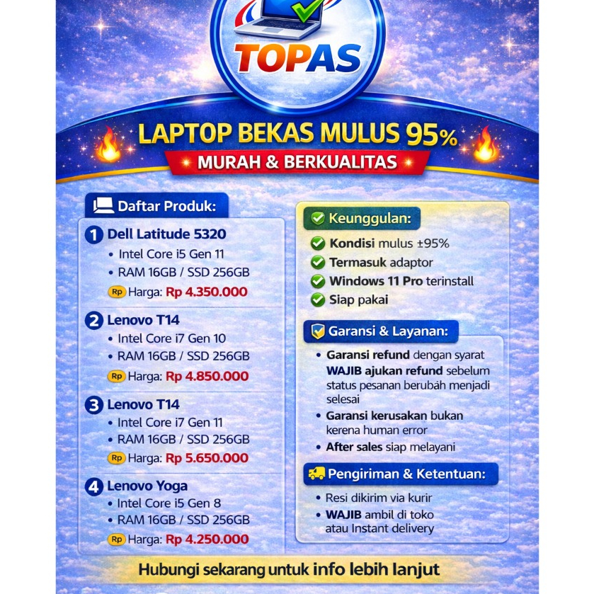 Bisa Nego | Laptop Bekas Mulus 95% Nego | Lenovo T14 i7 Gen 10 Gen 11 | Lenovo Yoga i5 Gen 8 | Dell 