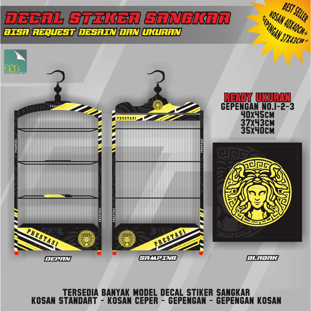 STIKER DECAL SANGKAR MOTIF PRESTASI GEPENGAN NO 1,2,3 DAN KOSAN BP 40x40 STIKER SANGKAR KOTAK DECAL