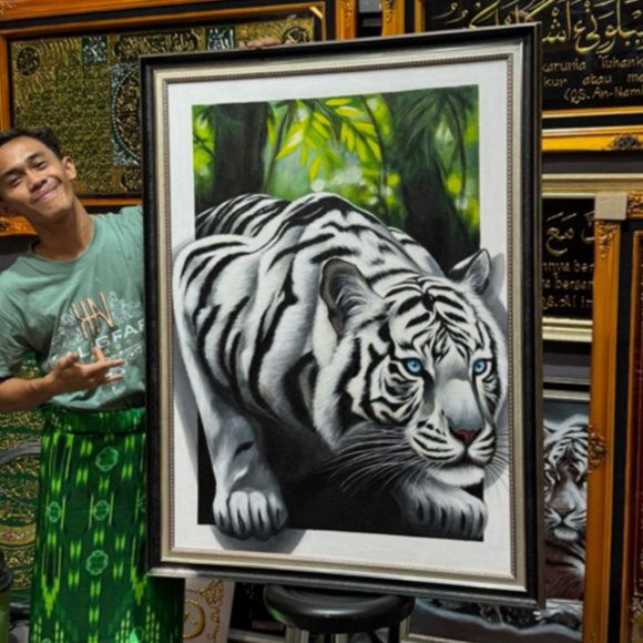 LUKISAN MACAN LUKIS TANGAN ASLI KANVAS HARIMAU SINGA