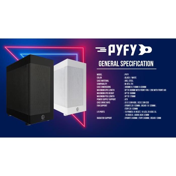Casing Pc Cube Gaming Pyfy Black Front-Top & Side Mesh Panel