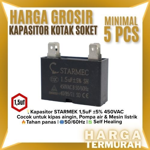 GROSIR KAPASITOR KOTAK SOKET 1,5UF | KAPASITOR FAN | KAPASITOR POMPA UKURAN 1,5 UF - ASWIN