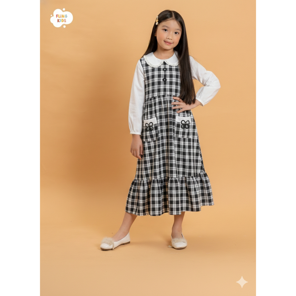 FLING KIDS - Almeera Dress Gamis Anak Rami Kotak FN-G0003 | DRESS MUSLIM ANAK