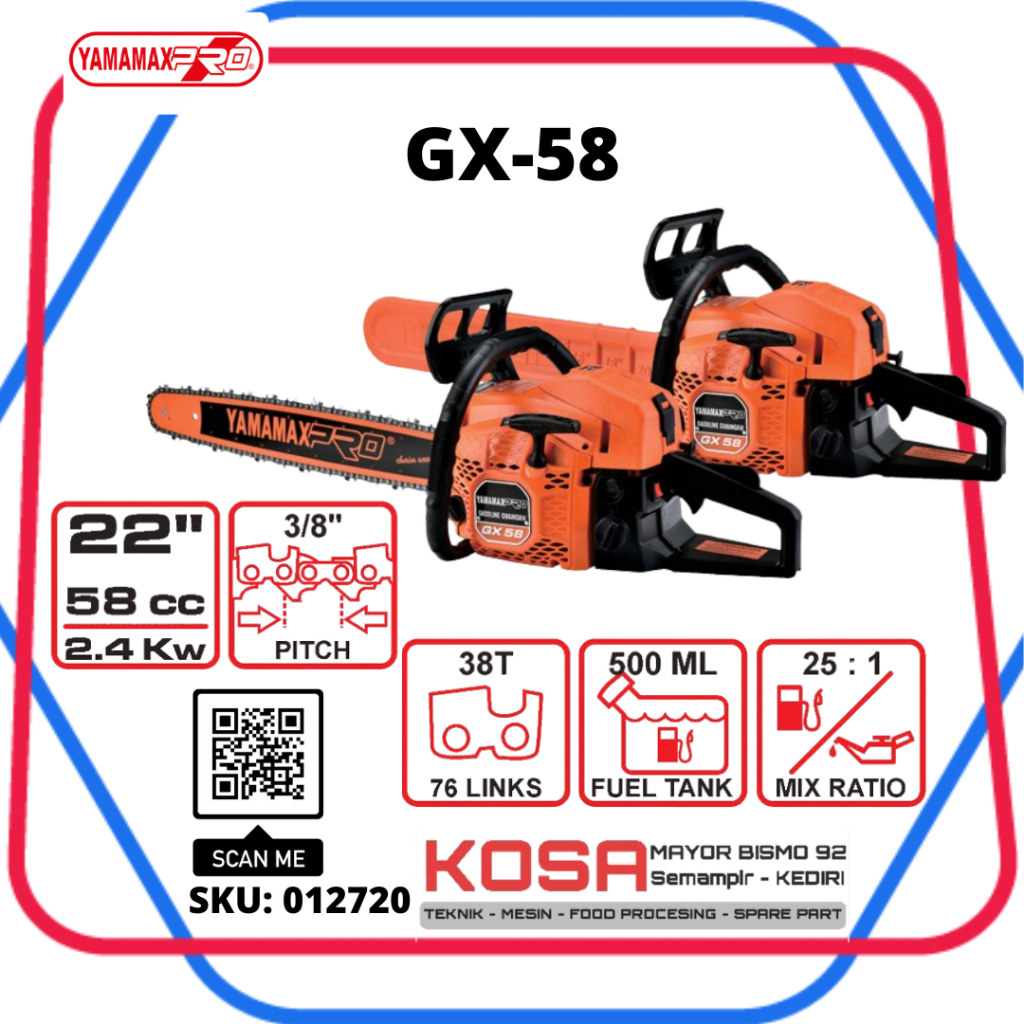 YAMAMAX GX-58 Chainsaw 22" Laser Mesin Gergaji Yamamax pro GX58 Alat Potong Pohon 22inch