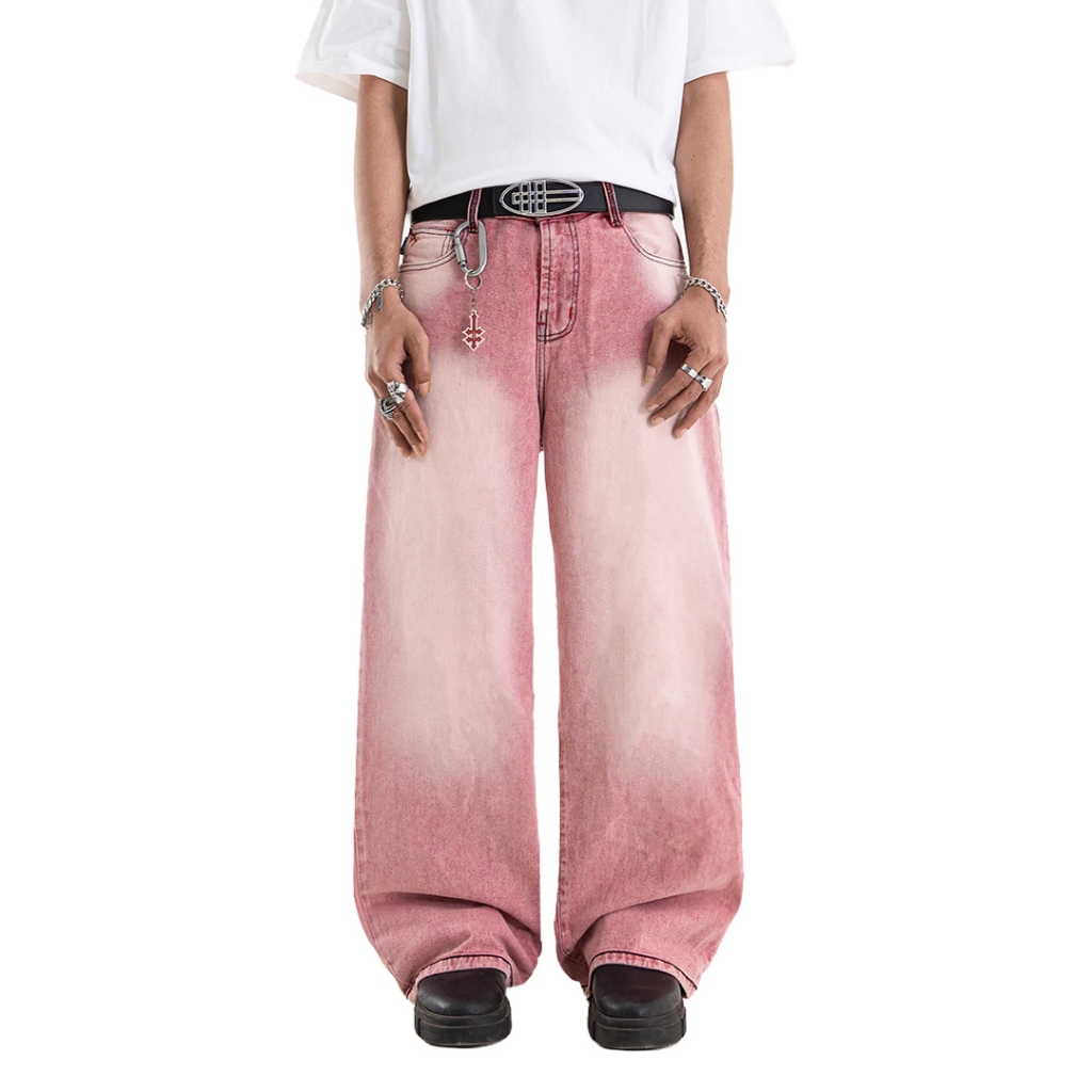 H1 Baggy H Embroidered Back Pocket - Pink Washed - Jeans