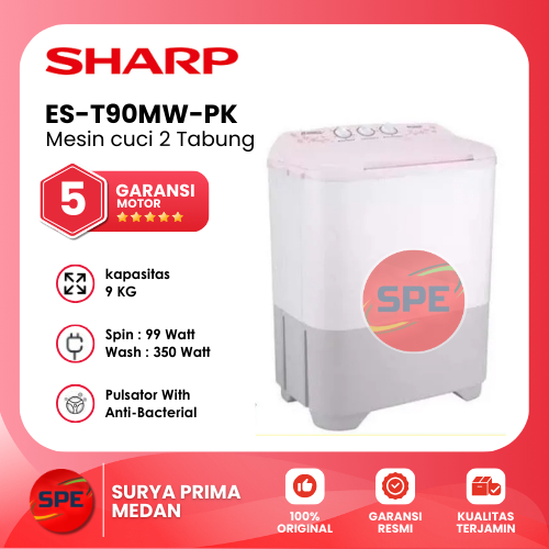 MESIN CUCI 2 TABUNG SHARP KAPASITAS 9 KG EST90MW-PK/HK/BK GARANSI RESMI (MEDAN)