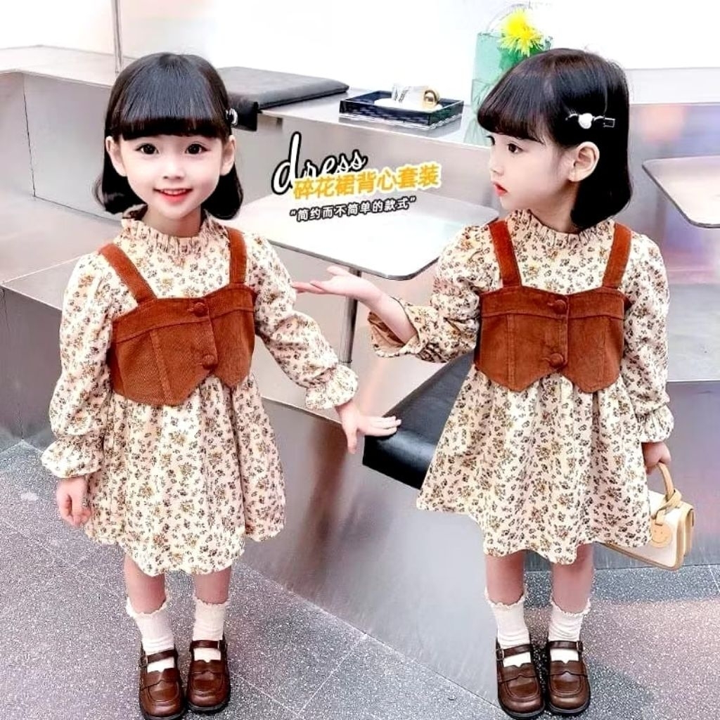 DRESS ANAK IMPORT DRESS ANAK PEREMPUAN DRESS BUNGA ROMPI NYATU