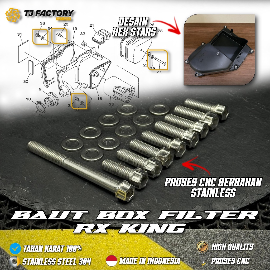 1 Set Baut BOX Filter RX King RX K RX Spesial Stainless CNC 2 Kunci Baut Box Filter Dudukan Aki