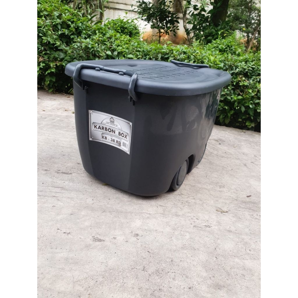 Kontainer box roda besar full hitam / Box Container motif full rotan tanpa roda