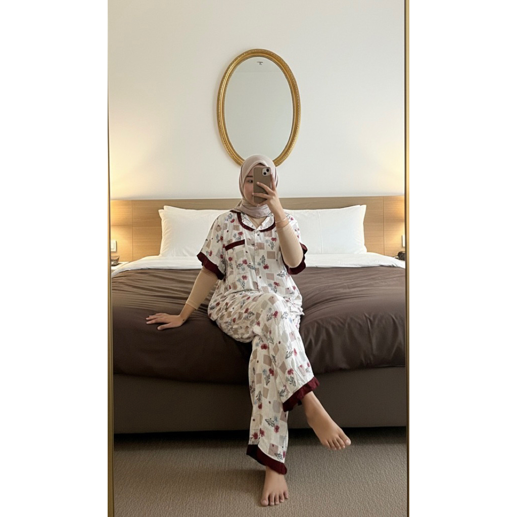 ONESET PIYAMA ADEM|RINJANI SET|PIYAMA RUFFLE|PIYAMA BUSUI KATUN RAYON PREMIUM