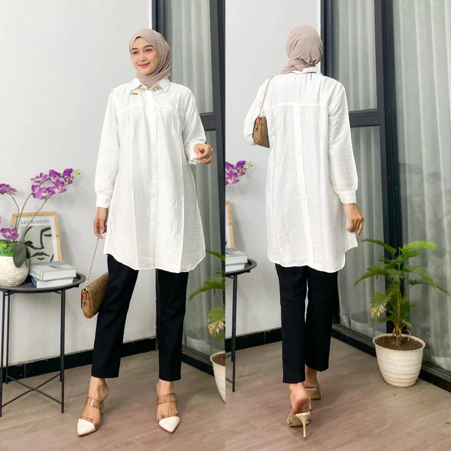 Tunik Wanita Toyobo Putih - Kemeja Tunik Nyaman dan Elegan