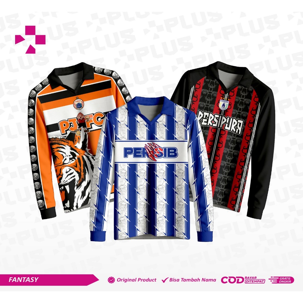 Plus_Jersey Bola Retro Lengan Panjang Persib Persija Persipura Custom Nama – Jersey LoongSleeve  Pre