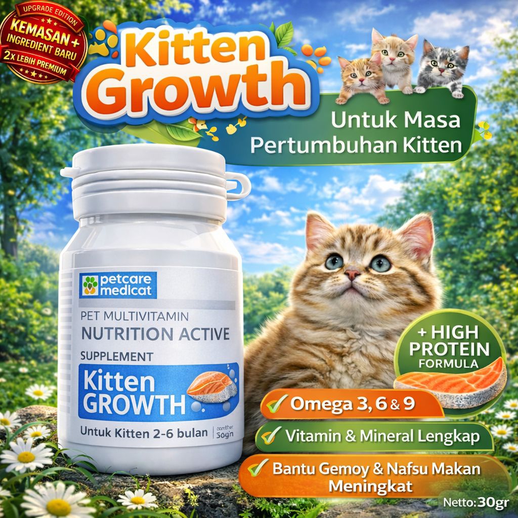 Vitamin Kucing vitamin Anak kucing untuk Masa Pertumbuhan Anak Kucing PETCARE MEDICAT KEMASAN BARU