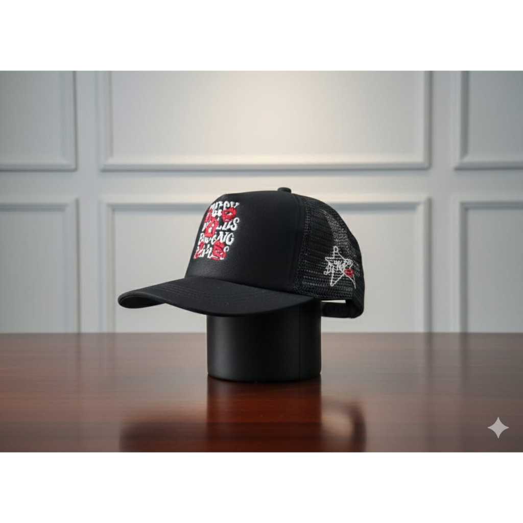 Topi Trucker Bordir Lips Unisex Kain Cotton Jaring Breathable All Size Korea Casual