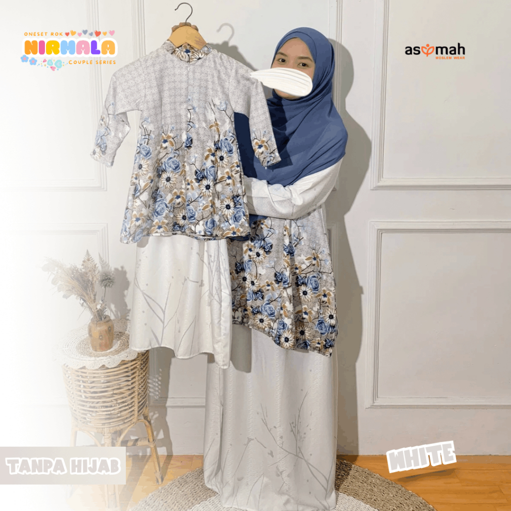 ASYMAH - Setelan Baju Kurung Malaysia Nirmala V1 White Motif Bunga Mewah Bahan Lionel Richie Busui F