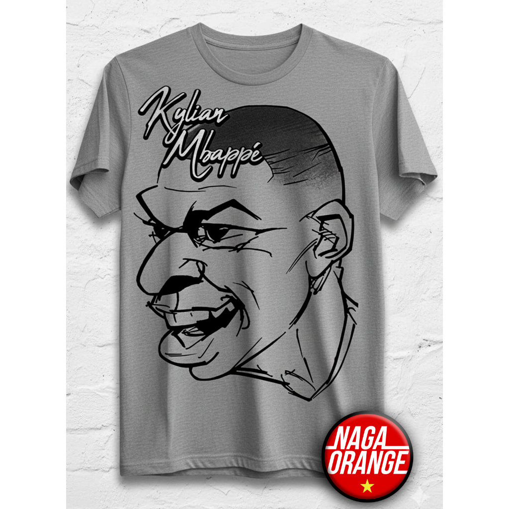 Kaos Distro Kylian Mbappe REAL MADRID FC | design KARIKATUR SEPAK BOLA | Combed30s | NAGA ORANGE