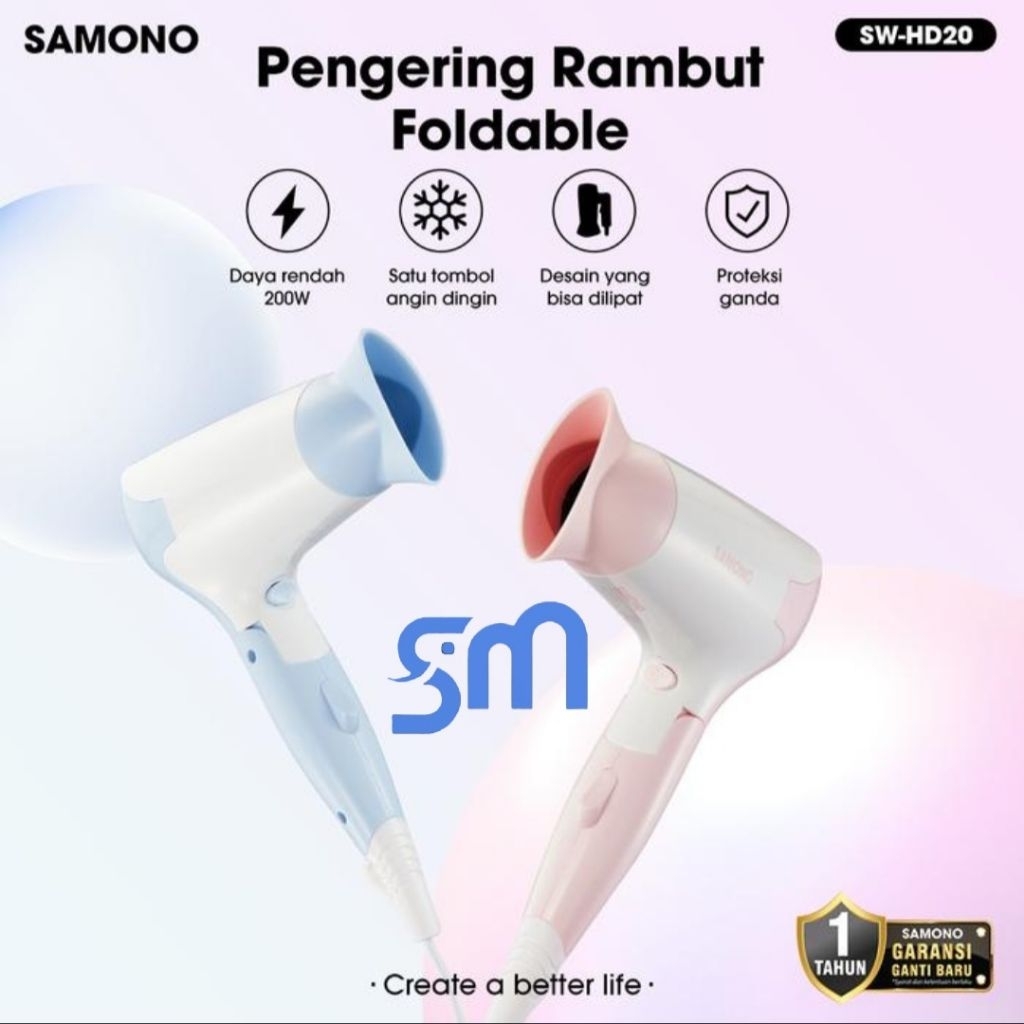 Hair Dryer Samono SW-HD20 pengering rambut mini SWHD20 Portable lipat Low watt 200 w