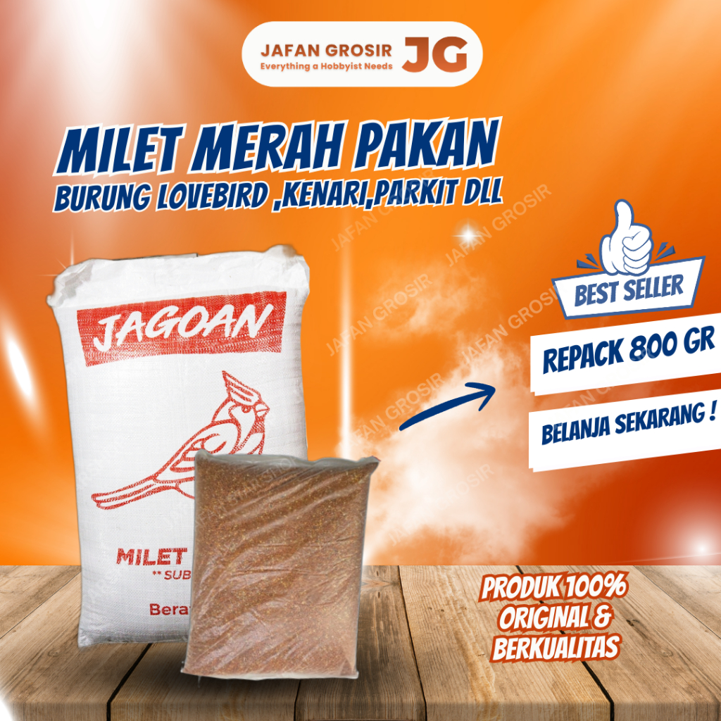 Milet Merah 800 gr - KEMASAN BIASA Millet Merah Pakan Burung Lovebird Kenari Nuri Parkit