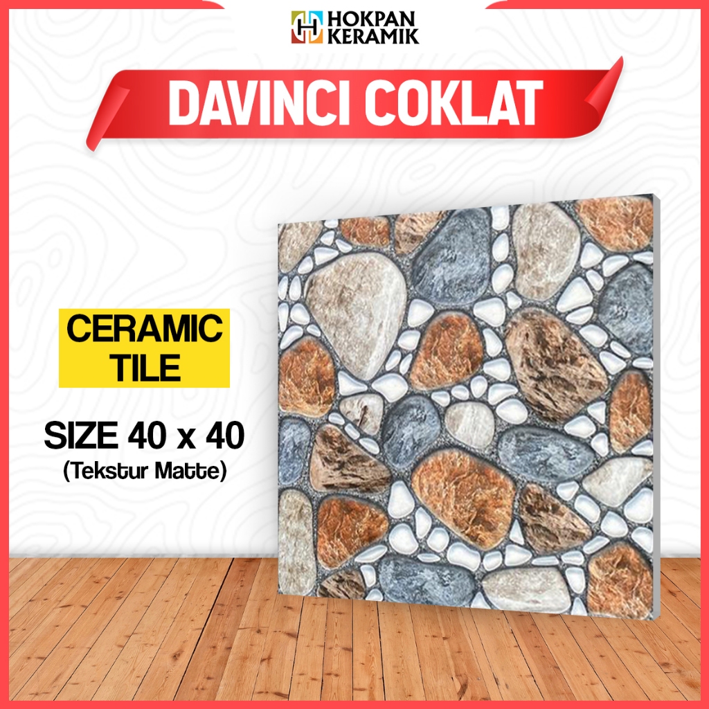 Keramik Lantai Motif Davinci Coklat Ukuran 40x40 - Hokpan Keramik