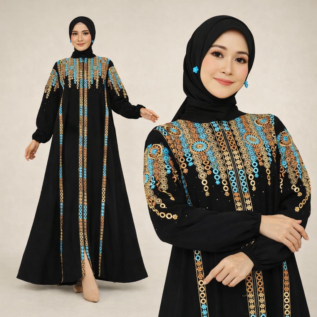 alnurei || VARA Abaya|| Abaya Turki Bordir Mewah Jetblack Premium Elegan