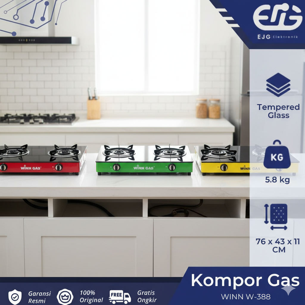 Winn Gas kompor gas kaca 2 tungku W388 / kompor kaca winn gas W 388 Original