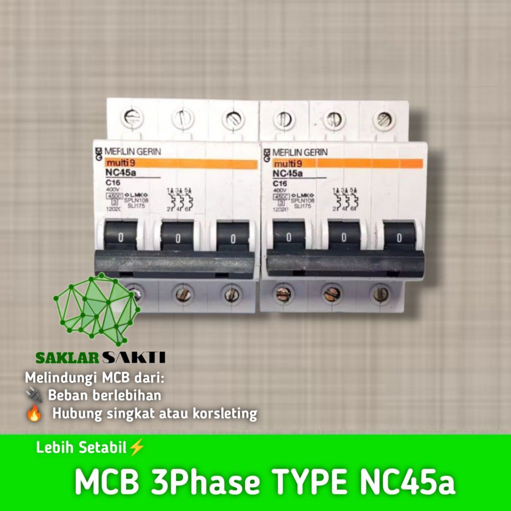 MCB Listrik 3P NC45a 6A 10A 16A-50A