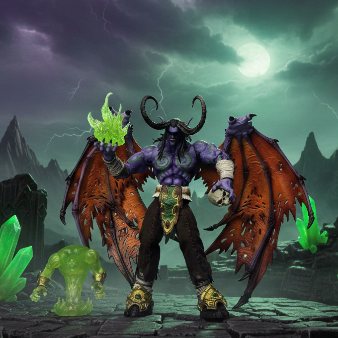 Action Figure Illidan Stormrage 30cm Recast LED Mata & Minion Nyala