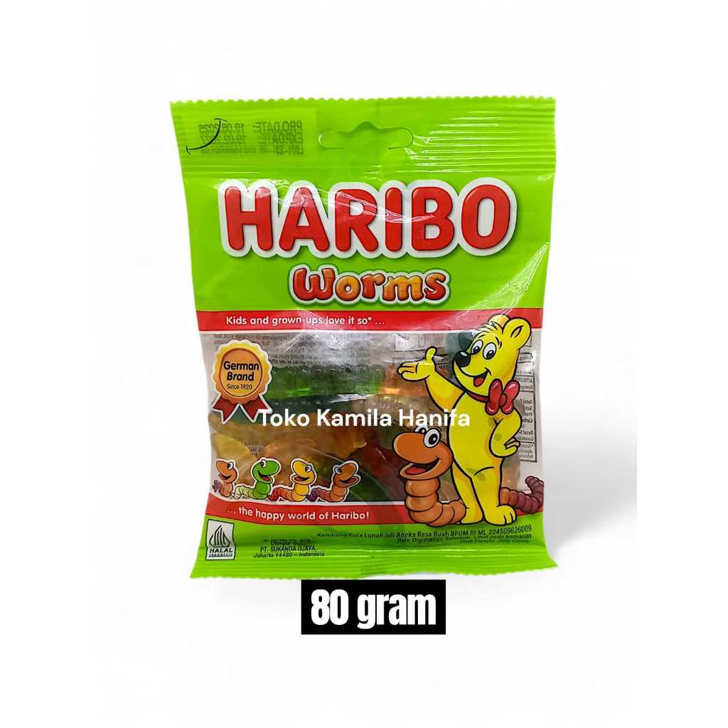 HARIBO Worms Permen Lunak Jeli Rasa Buah 80 gr