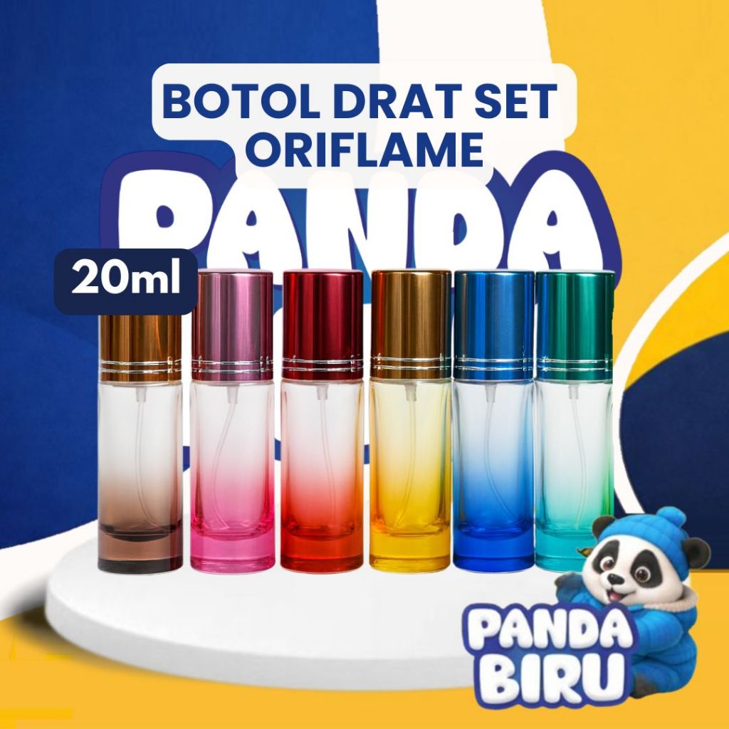 Botol Parfum Drat Set Oriflame Mix Warna 20ml - Botol Minyak Wangi Kaca Perfume Bottle - Panda Biru