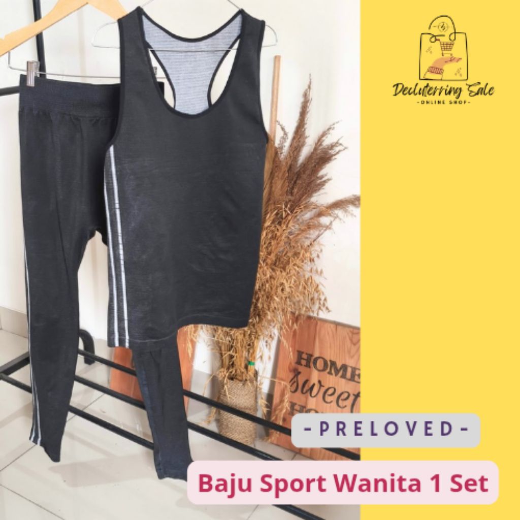 Baju Sport Wanita 1 Set Atas Bawah Hitam Preloved Size L